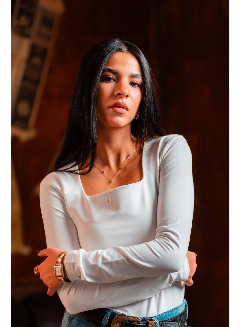 كنزه توب بيزك كم طويل برقبة مربعة - Image 2